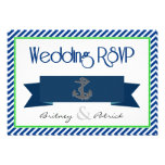 Navy Blue Green White Nautical Wedding RSVP Cards Invitation