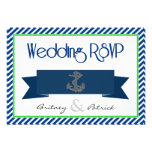 Navy Blue Green White Nautical Wedding RSVP Cards Invitations
