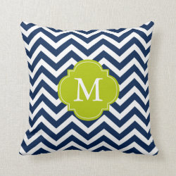 Navy Blue & Green Zigzags Pattern Monogram Throw Pillows