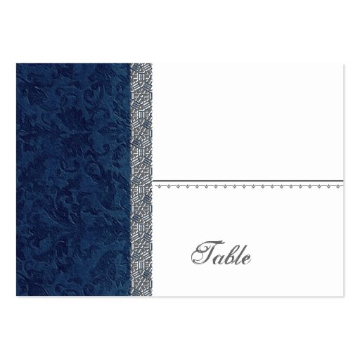 Navy Blue Grunge Damask Place Card - Wedding Party Business Card Template (front side)