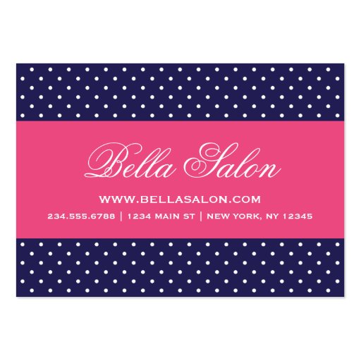 Navy Blue & Hot Pink Cute Modern Polka Dots Business Cards (front side)