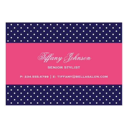 Navy Blue & Hot Pink Cute Modern Polka Dots Business Cards (back side)