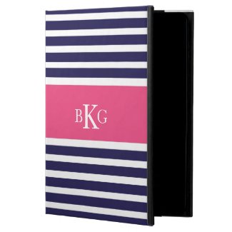 Navy Blue Hot Pink Stripes & Monogram iPad Air Cases