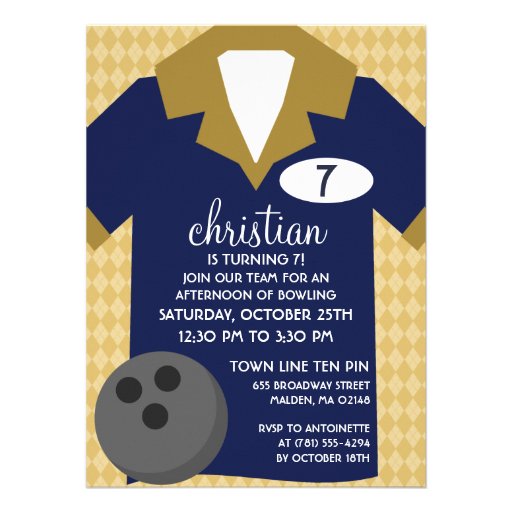 Navy Blue Join the Team Bowling Birthday Party Announcement
