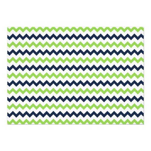 Navy Blue Kelly Green Chevron Reception Only Invites