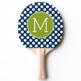 Navy Blue & Lime Green Polka Dots Custom Monogram Ping-Pong Paddle