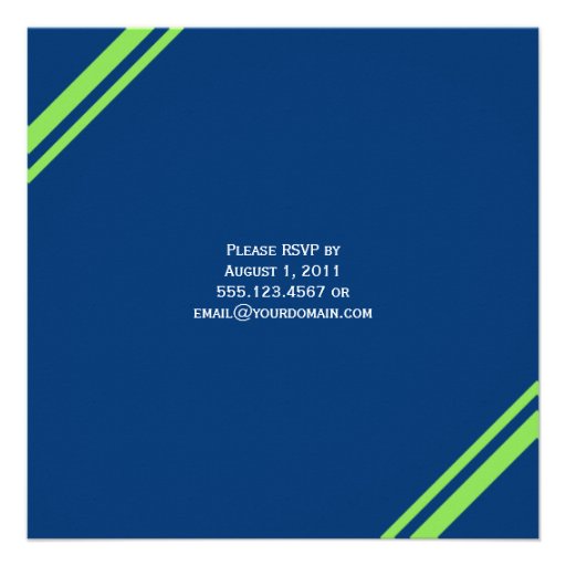 Navy Blue Lime Green Stripes Post Wedding Personalized Invitation