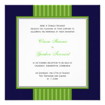 Navy Blue & Lime Green Wedding Invitation