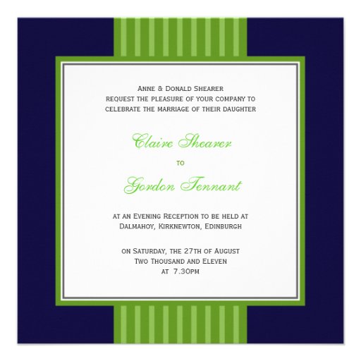Navy Blue & Lime Green Wedding Invitation