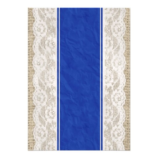 Navy Blue Linen Burlap Lace Bridal Shower Invites