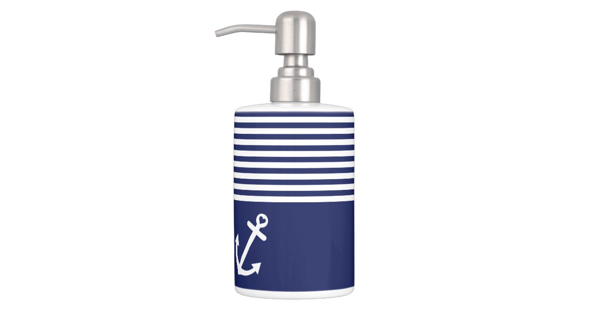 Navy Blue Love Anchor Nautical Soap Dispenser And Toothbrush Holder
