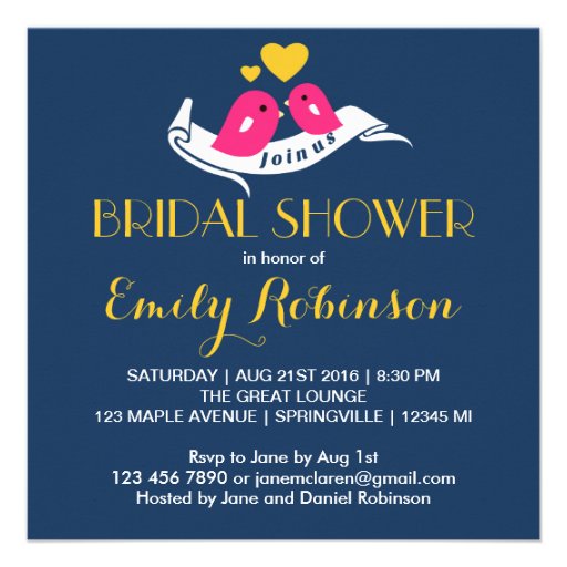 Navy Blue Lovebirds Bridal Shower Invitation