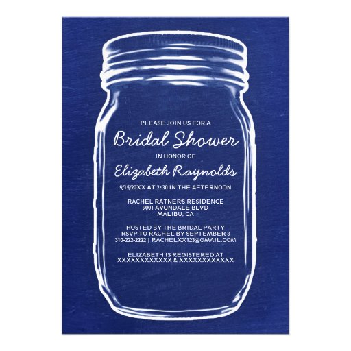 Navy Blue Mason Jar Bridal Shower Invitations