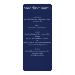 Navy Blue Modern Wedding Menu 4x9.25 Paper Invitation Card