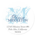 Navy blue monogram antique grunge address label sticker