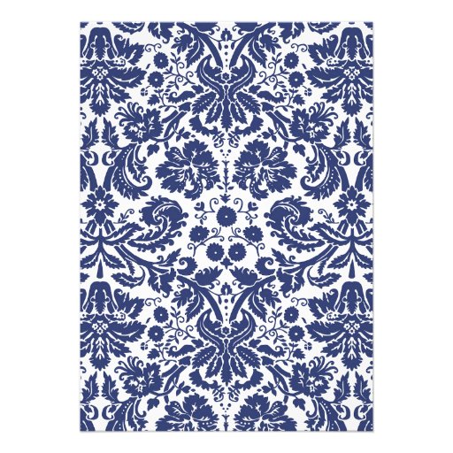 Navy Blue Monogram Damask Bridal Shower Invitation
