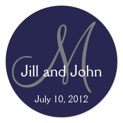 Navy Blue Monogram Wedding Bride Groom Date Seal Sticker