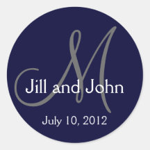 Navy Blue Monogram Wedding Bride Groom Date Seal Sticker