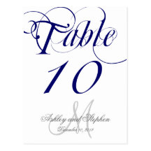 Navy Blue Monogram Wedding Table Number Card Postcards