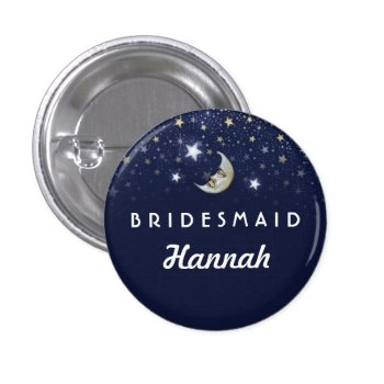 Navy Blue Moon & Stars Bridesmaid 1 Inch Round Button by juliea2010 at Zazzle