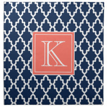 Navy Blue Moroccan Coral Monogram Cloth Napkin