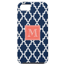 Navy Blue Moroccan Coral Monogram iPhone 5 Cases