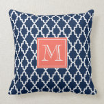 Navy Blue Moroccan Coral Monogram Pillow