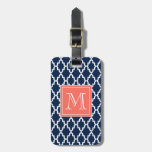 Navy Blue Moroccan Coral Monogram Tag For Bags