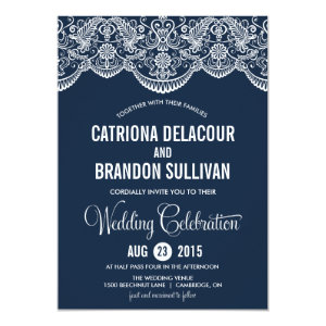Navy Blue Moroccan Lace Pattern Wedding Invitation 5