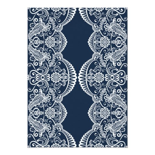 Navy Blue Moroccan Lace Pattern Wedding Invitation
