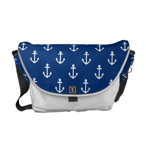 Navy Blue Nautical Anchor Pattern Messenger Bag
