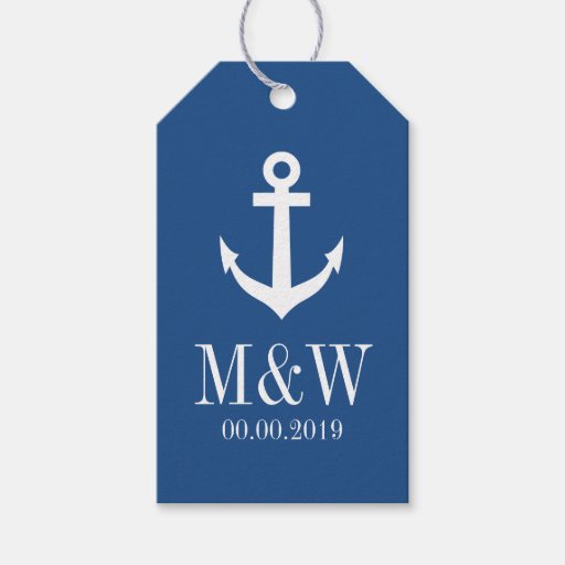 Navy blue nautical anchor wedding favor gift tags Zazzle