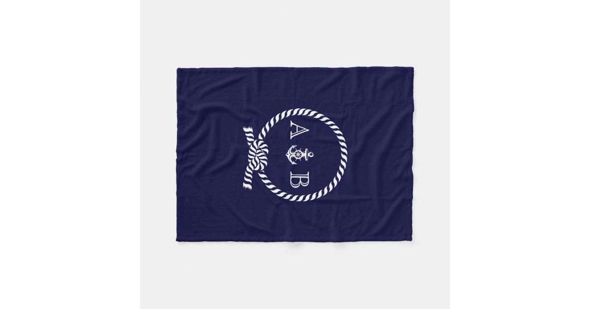 Navy Blue Nautical Rope and Anchor Monogrammed Fleece Blanket Zazzle