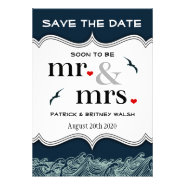 Navy Blue Nautical Wedding Save the Date Cards Personalized Invitations