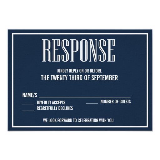 Navy Blue Old Fashioned Typography RSVP Card