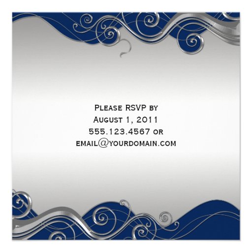 Navy Blue Ornate Silver Swirls Post Wedding Celebr Invitations