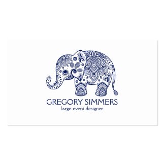 Navy Blue Paisley Elephant Illustration Double-Sided Standard Business Cards (Pack Of 100)