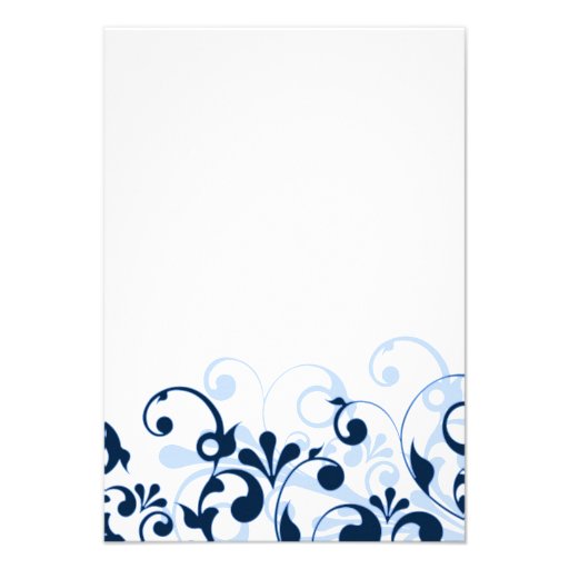 Navy Blue Pale Blue White Abstract Floral RSVP Custom Invitations