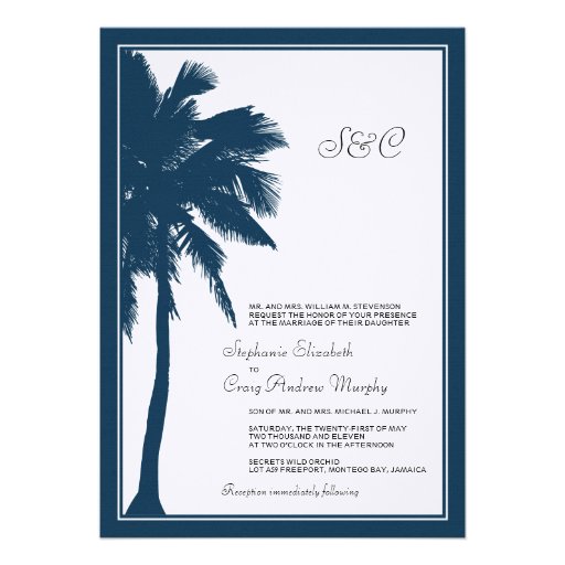 Navy Blue Palm Tree Wedding Invitation