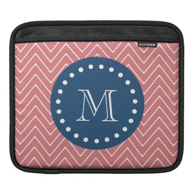 Navy Blue, Peach Chevron Pattern | Your Monogram Sleeves For iPads