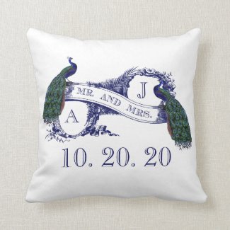 Navy Blue Peacock Wedding Sweetheart Pillow