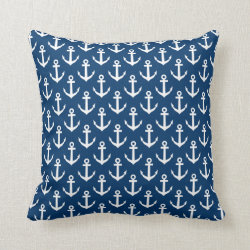 Navy blue pillow with boat anchor pattern