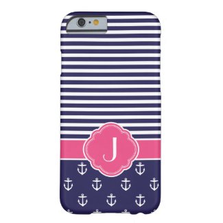 Navy Blue & Pink Preppy Nautical Custom Monogram iPhone 6 Case