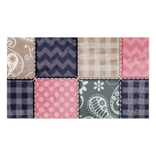 Navy Blue, Pink, Tan, and Gray Cute Quilt look Business Card Templates (back side)