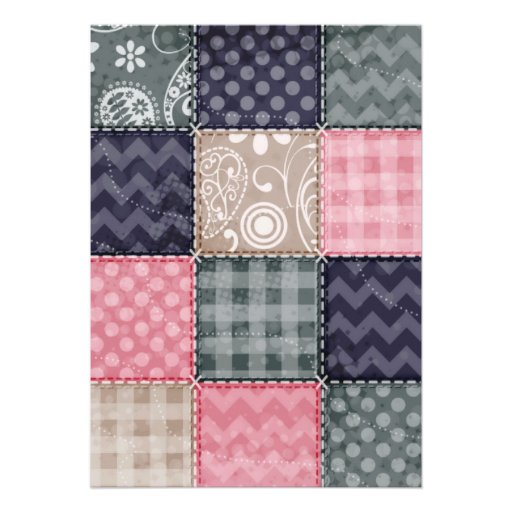 Navy Blue, Pink, Tan, and Gray Cute Quilt look Custom Announcement