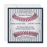 Navy Blue Pinstripes Baseball Birthday Party Custom Announcements