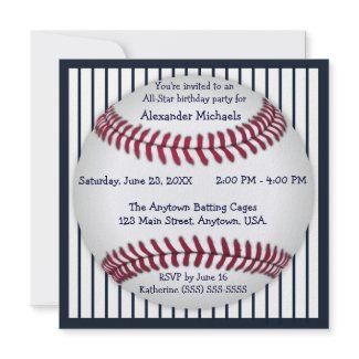 Navy Blue Pinstripes Baseball Birthday Party invitation Navy Blue Pinstripes Baseball Birthday Party invitation