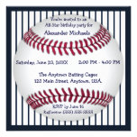 Navy Blue Pinstripes Baseball Birthday Party Custom Announcements