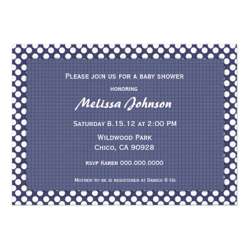 Navy Blue Polkadot Baby Shower Invitations