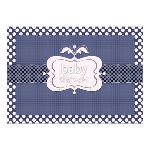 Navy Blue Polkadot Baby Shower Invitations